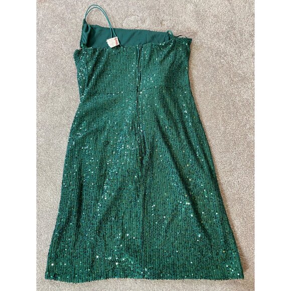 NWT Crystal Sky Green Sequin One-Shoulder Dress Spaghetti Strap Size 10 - Picture 2 of 12